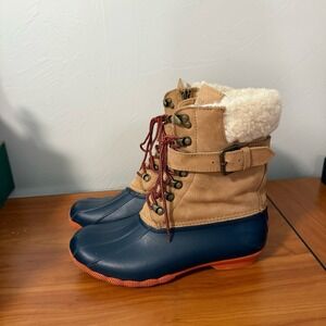 Sperry Top-Sider Womens Shearwater Leather Duck Boot Tan Navy size 9M STS82064